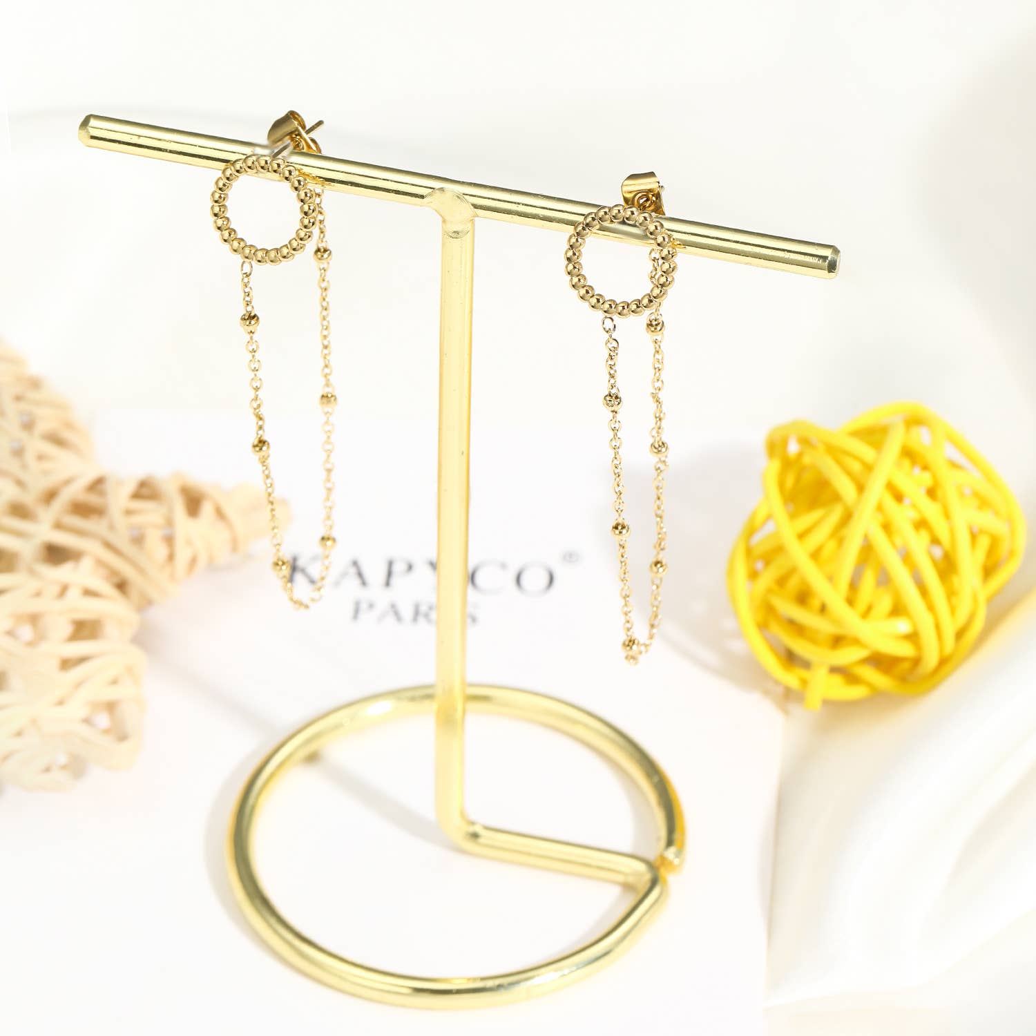 Boucles D'Oreilles Rond Avec Chaînette Doré