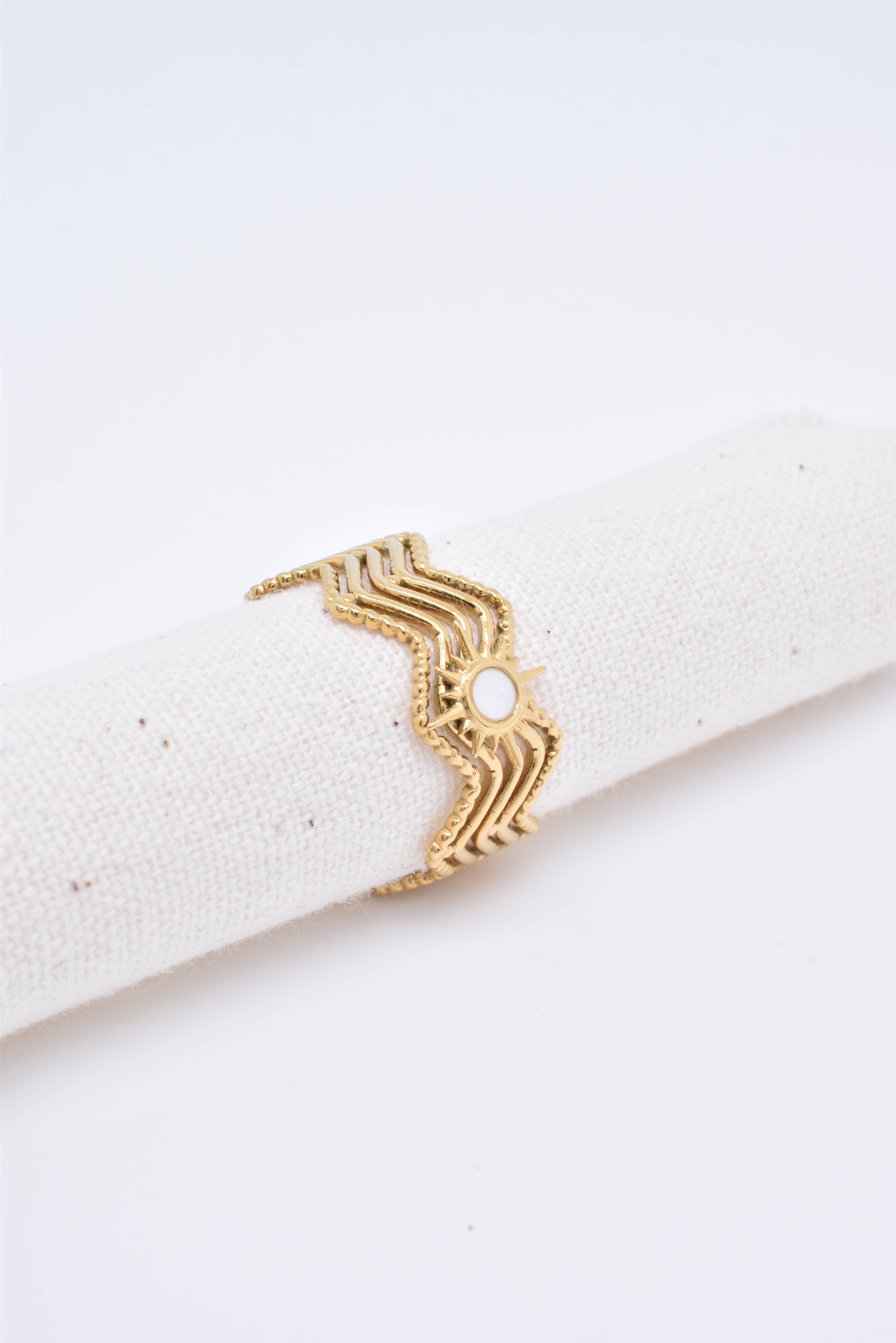 Bague Doré Avec Nacre Blanche